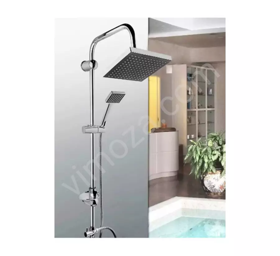 Duş Takımı Komple Set Krom Kare Tasarım Tepe ve El Duş Takımı_4