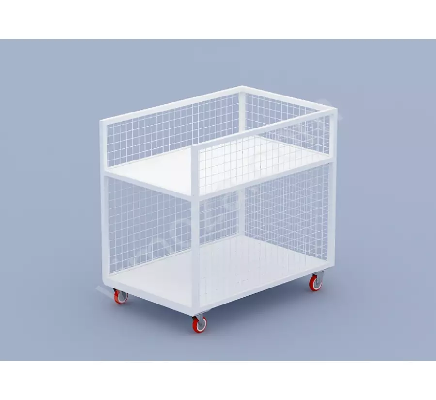 Three-Sided Closed Wire Mesh Shelf Material Handling Cart KM60_1