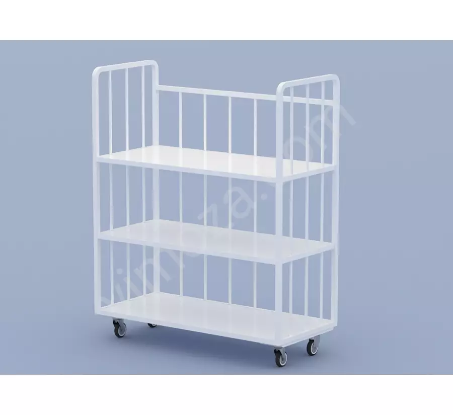 Three-Sided Closed, 3-Shelf Rack Cart with Tubular Design KM48_1