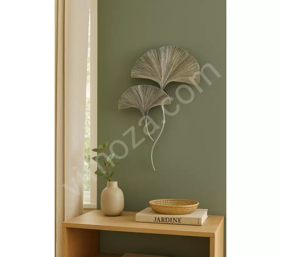 2-Light Leaf Long Wall Sconce - Silver Color Aluminum Battery-Powered Rechargeable.