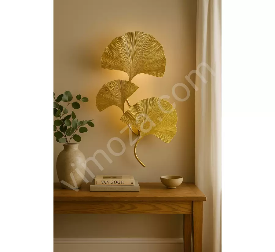 Triple Casting Leaf Long Wall Lamp - Gold Color Aluminum Battery-Powered Electric Rechargeable.