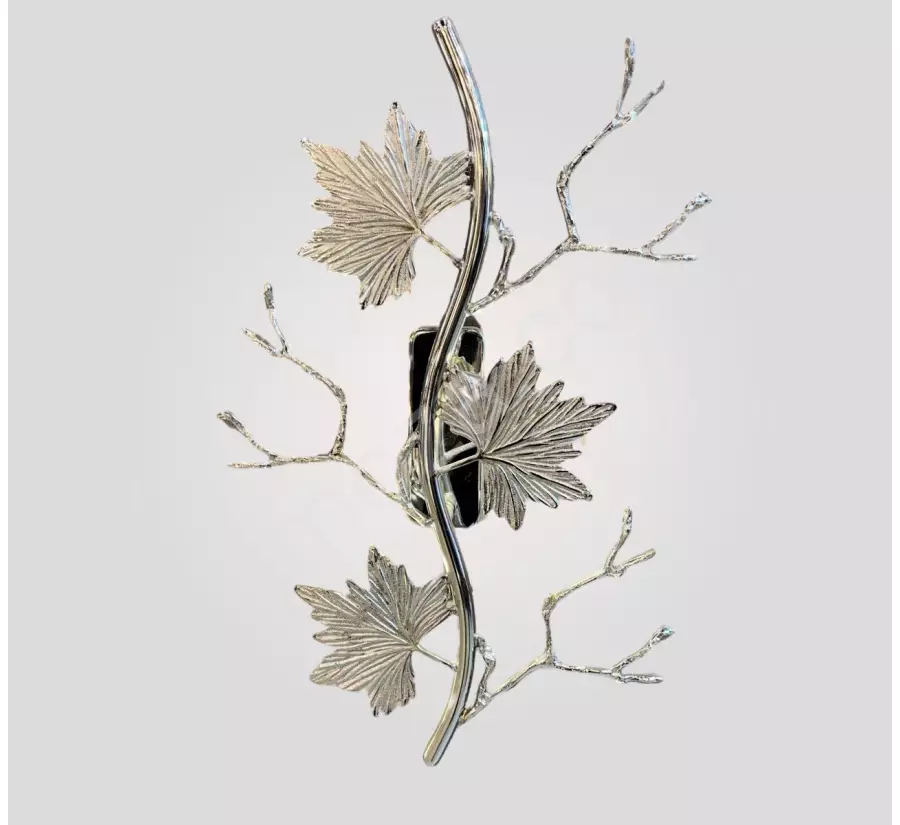 3-Arm Casting Leaf Sconce - Brass Silver Color Battery-Powered Electric Rechargeable.